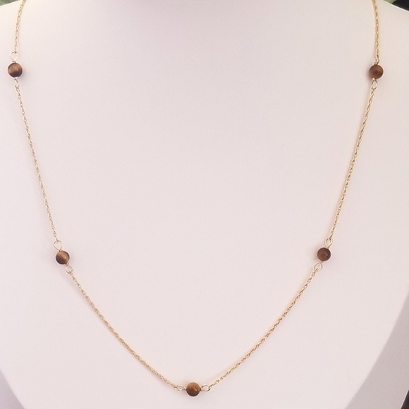 14K Gold Gold Tigers Eye Necklace - Picture 7 of 10